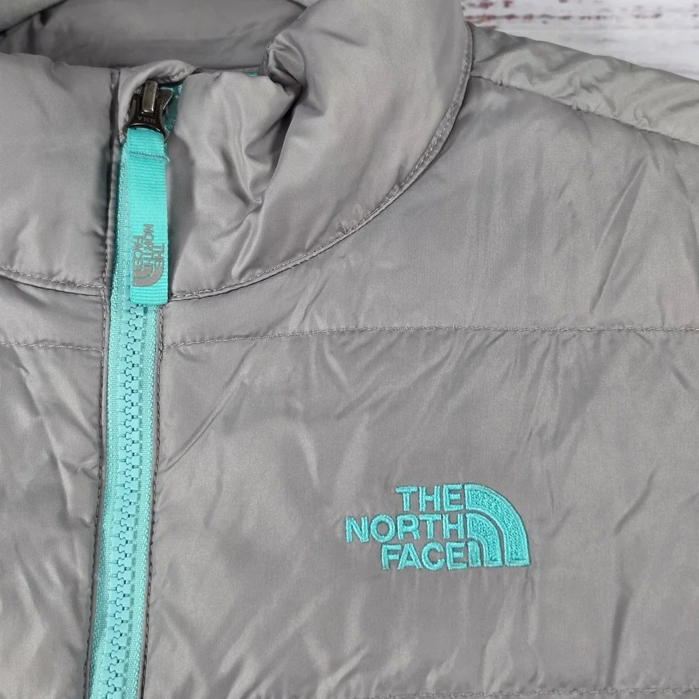 The North Face Silver Gray Down Jacket Girls XL 18 Excellent Aconcagua Puffer